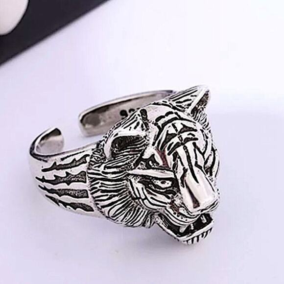 STERLING SILVER LUON TIGER HEAD PUNK VIKING RING - Picture 6 of 6